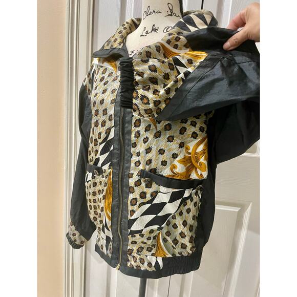 Y2K 90’s EAST WEST BOMBER JACKET LEOPARD PRINT WINDBREAKER SHOULDER PADS Sz M - Picture 8 of 16